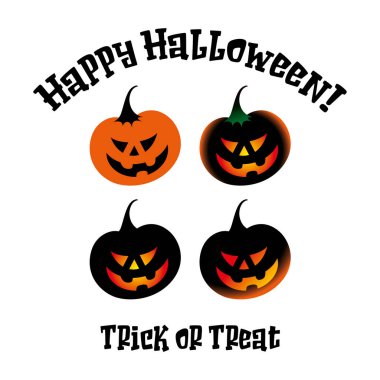 Dreadful laughing pumpkins - happy Halloween holiday image. Scary and spooky characters, illustration for greeting card. Isolated on white background.