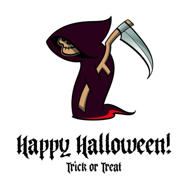Death Purple Scythe Happy Halloween Holiday Image Scary Spooky Character — Stockvektor