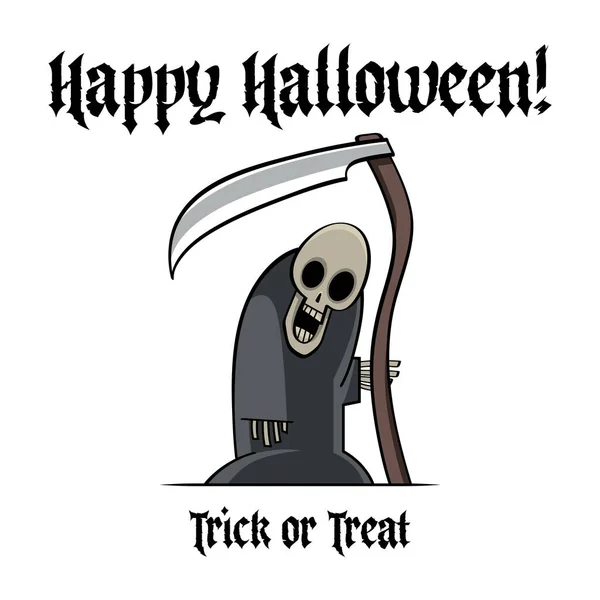 Death Gray Scythe Happy Halloween Holiday Image Scary Spooky Character — Stockvektor