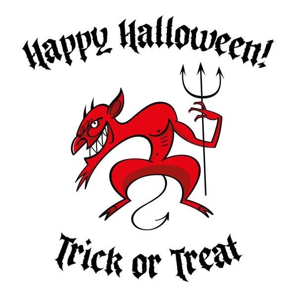 One Hand Red Devil Pitchfork Happy Halloween Holiday Image Scary Vector De Stock