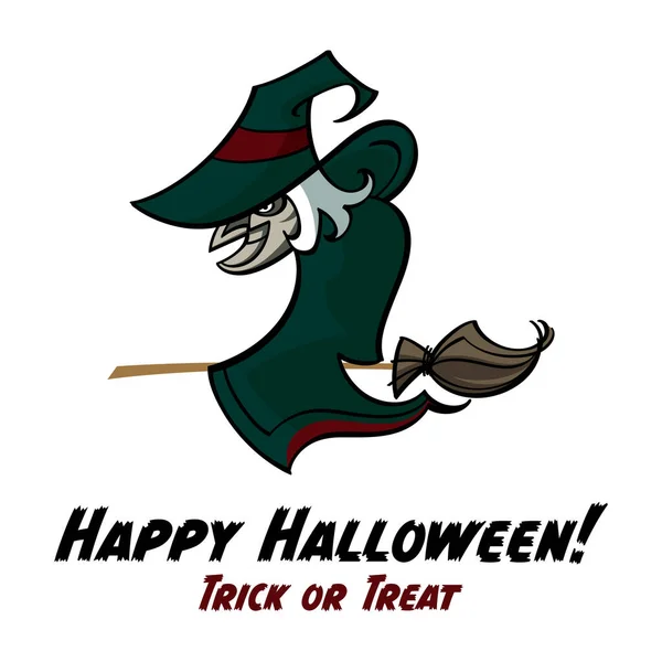 Old Witch Flying Broom Happy Halloween Holiday Image Scary Spooky — Stockvektor