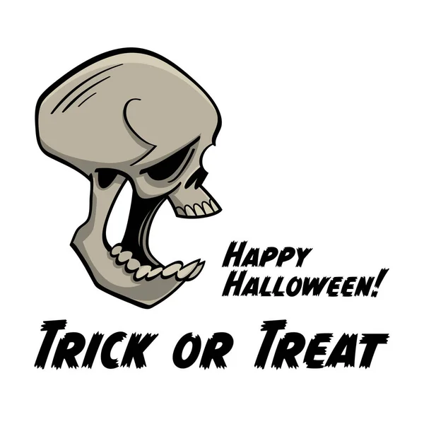 Human Skull Happy Halloween Holiday Image Scary Spooky Character Illustration — Stockvektor