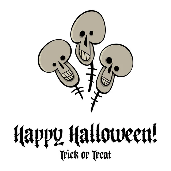 Three Smiling Human Skulls Happy Halloween Holiday Image Scary Spooky — Stockvektor