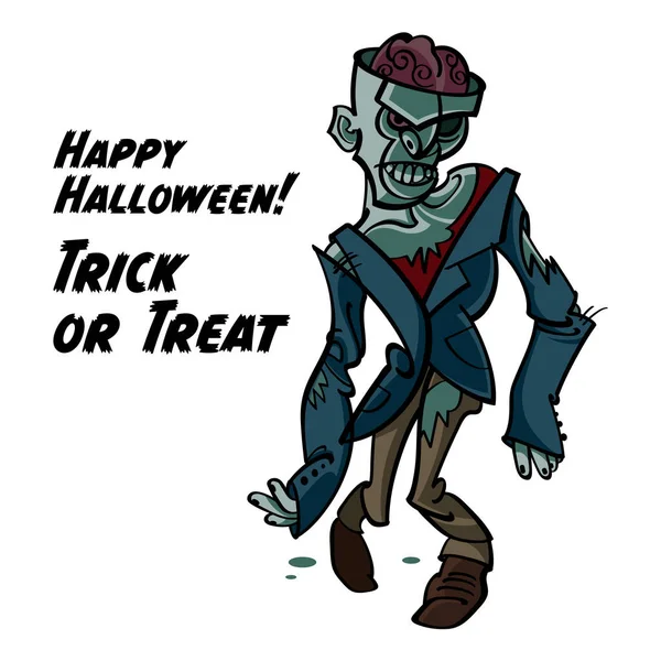 Zombie Broken Skull Brains Out Happy Halloween Holiday Image Scary — Stockvektor