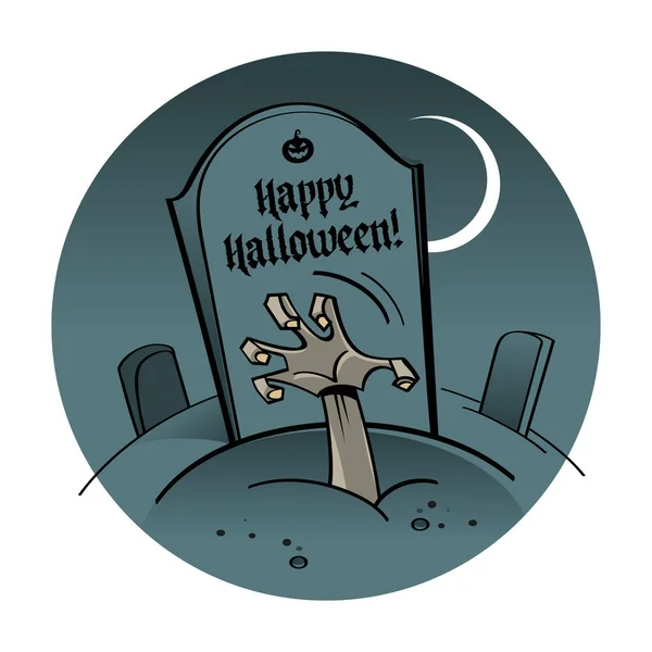 Human Hand Rising Gravestone Cemetery Dark Night Happy Halloween Holiday — Vettoriale Stock