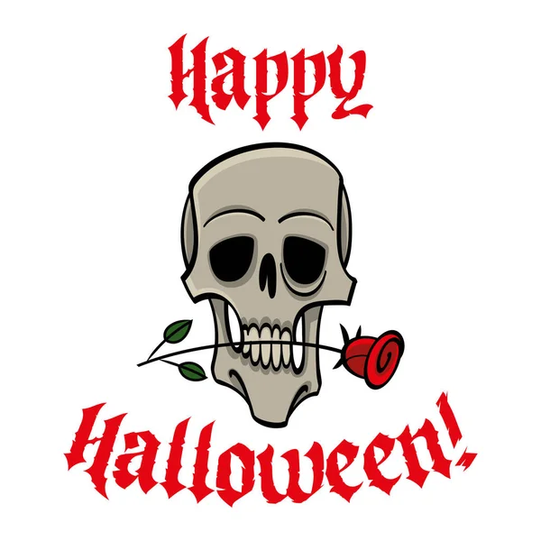 Человеческий Череп Роза Счастливый Образ Праздника Хэллоуин Страшный Жуткий Персонаж — стоковый вектор