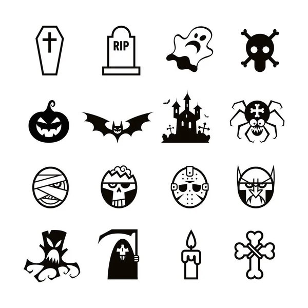 Set Icons Pictograms Halloween Pumpkin Ghost Vampire Coffin More Isolated —  Vetores de Stock