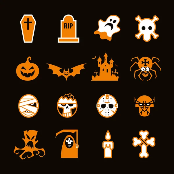 Set Icons Pictograms Halloween Pumpkin Ghost Vampire Coffin More Isolated Gráficos Vectoriales