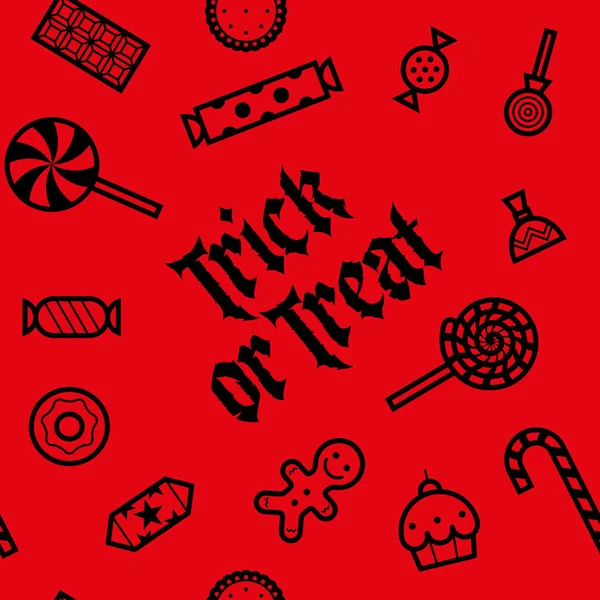 Trick Treat Different Candies Sweets Cakes Seamless Pattern Icons Pictograms — Stockvektor