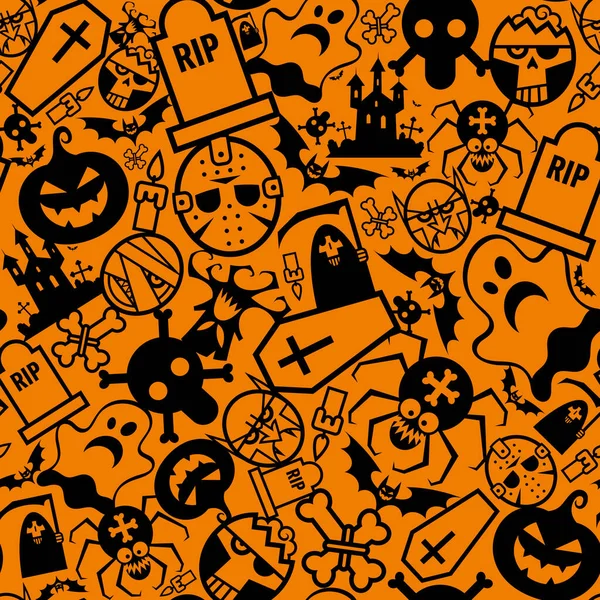 Seamless Pattern Halloween Pumpkin Ghost Vampire Coffin More Isolated Black Gráficos vectoriales
