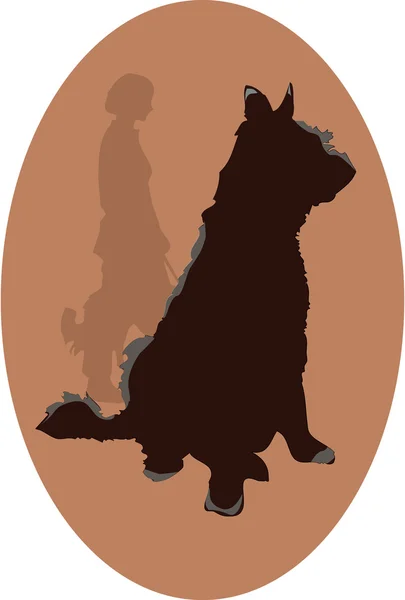 Logo cane con silhouette donna — Vettoriale Stock