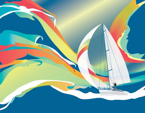 Velero y olas — Vector de stock