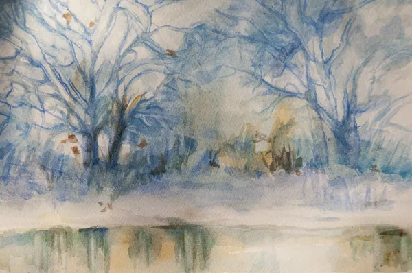 Watercolor landscape - winter scenes — Stock Photo, Image