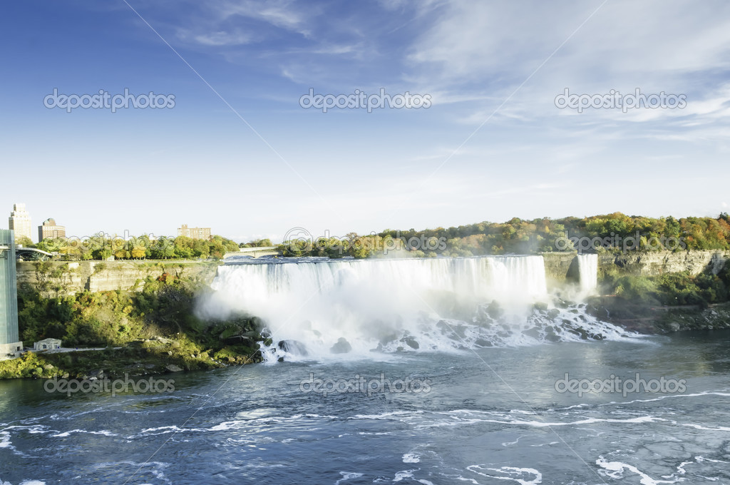 close view of Niagara falls in Autumn