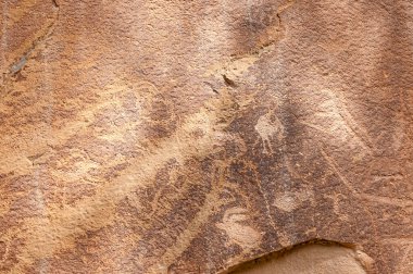 Freemont, National Park Capitol Utah, ABD 'deki bir kanyon duvarına Amerikan yerlilerinin Petroglyph ya da kaya sanatı oymaları