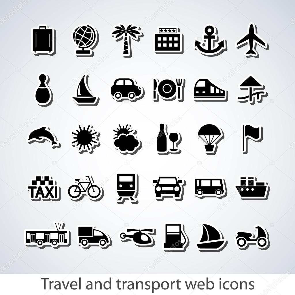 Travel and transport buttons set