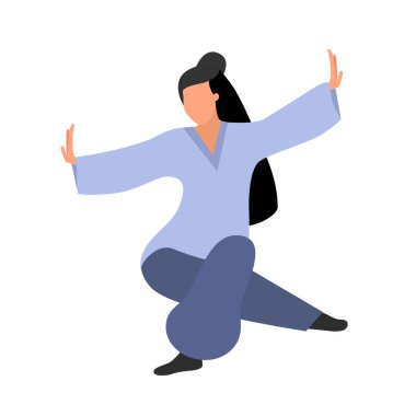Sağlıklı bir yaşam tarzının vektör çizimi, Tai Chi egzersizi yapan bir kadın.