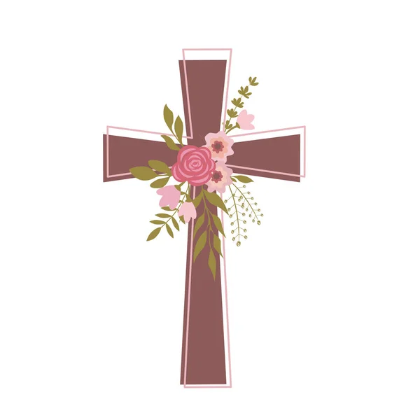 复活节十字架上有花 复活节的宗教象征 — 图库矢量图片#