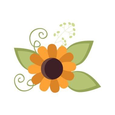 Yeşil otlu ayçiçeği, düz vektör çizimi