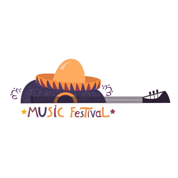 Cartel Del Festival Música Guitarra Sombrero — Vector de stock