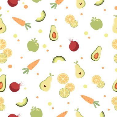 Seamless pattern with fruits and citruses. Vector flat illustration