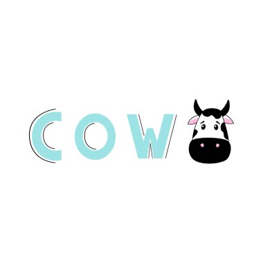 Vector inscription cow with the image of a cow's hea