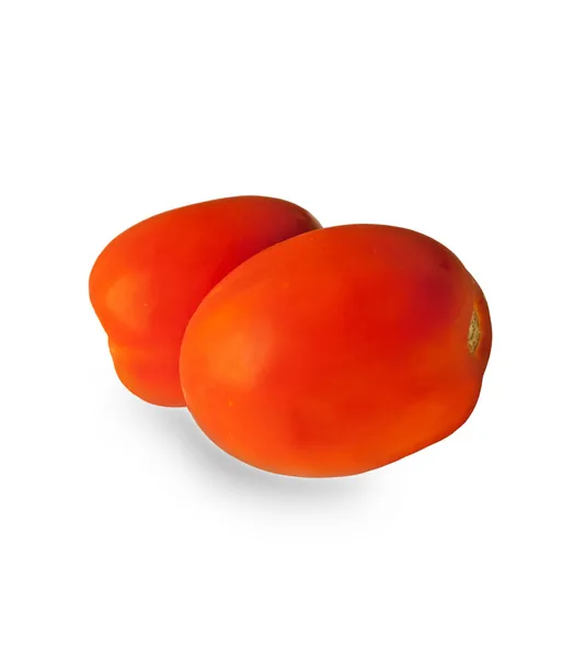 Dos tomates ciruela aislados sobre fondo blanco — Foto de Stock