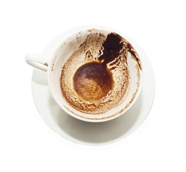 Motivos de café em copo branco isolado em branco — Fotografia de Stock