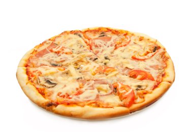 Salam, domates ve izole tavuk pizza