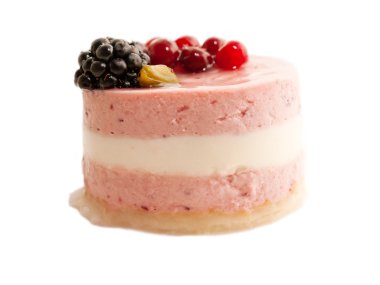 Yogurt cranberries cake with berries isolated on white