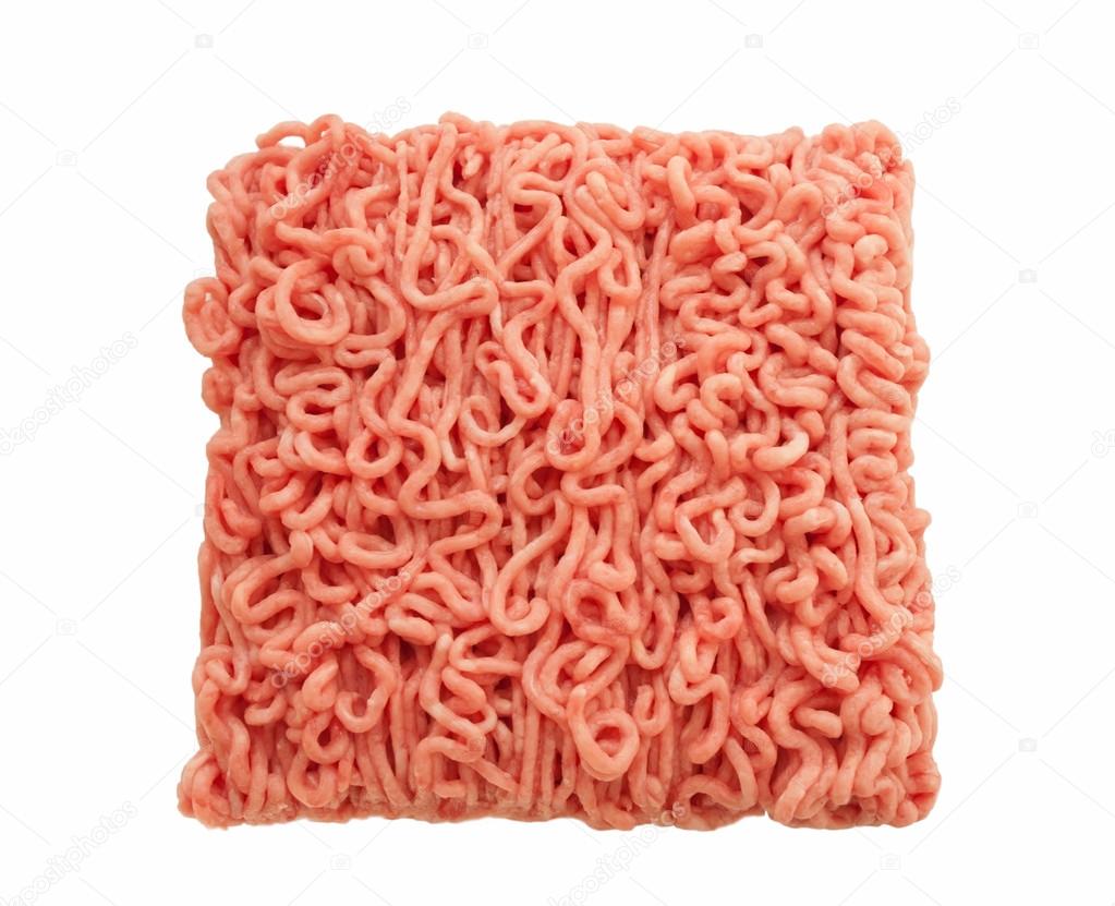 Block of Minced meat isolated on white background