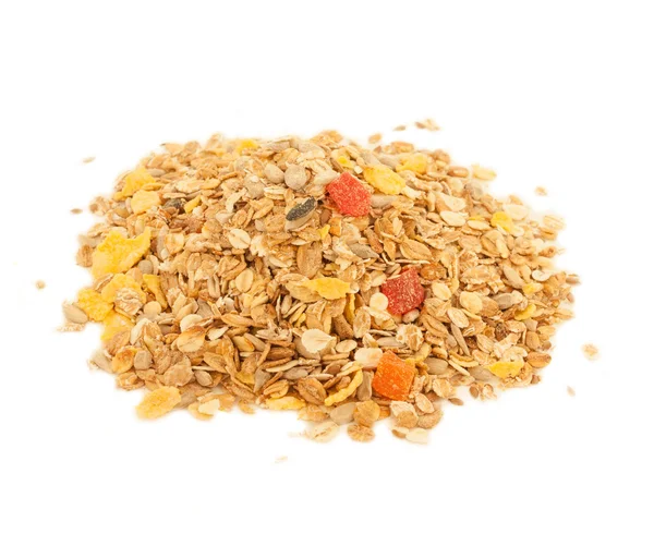 Un primer plano de deliciosos muesli sanos con trozos secos de pawpaw , — Foto de Stock