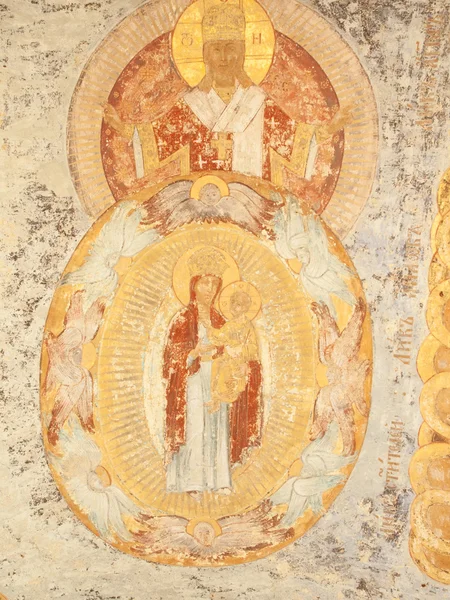 Antieke plafond fresco met heiligen-klooster (Rusland, Tichvin — Stockfoto