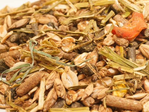 Basic muesli with herbs for horse background. close up — Stock Photo, Image