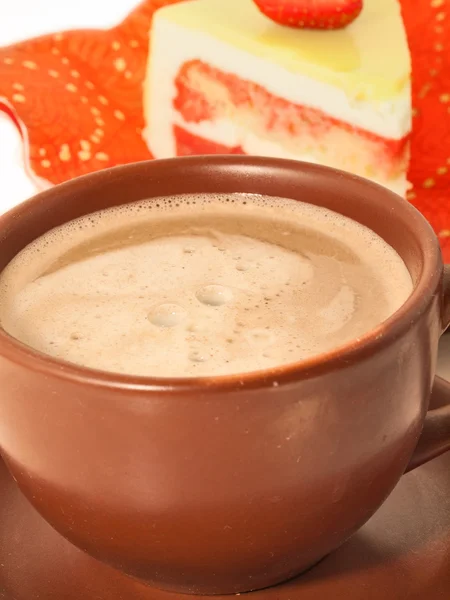 Cup of cappuccino coffee with cake — Stock Photo, Image