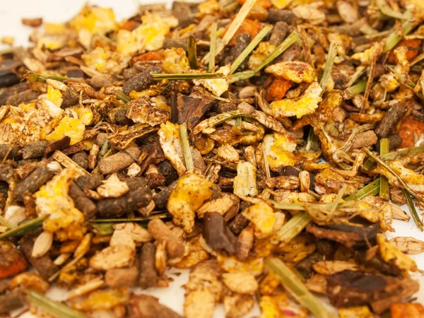 Basic muesli  with herbs background.  for horse — Stock Photo, Image