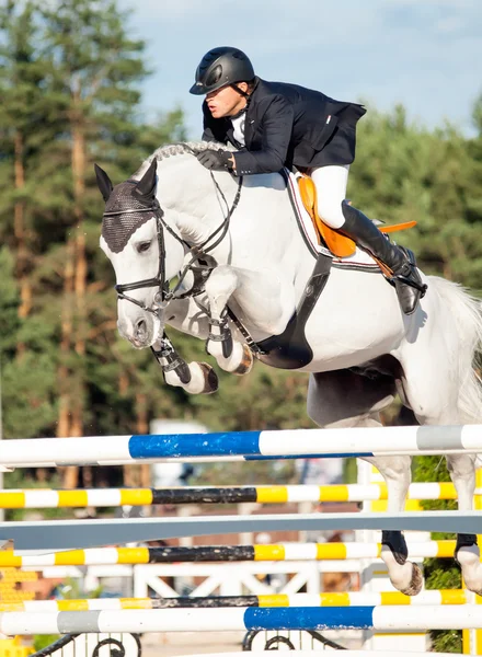 SAINT PETERSBURG-JULY 05: Rider Mikhail Safronov on Copperphild — Stock Photo, Image