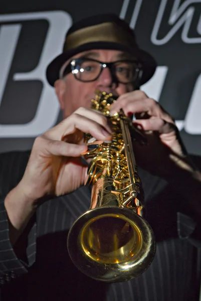 Jogador saxofone — Fotografia de Stock