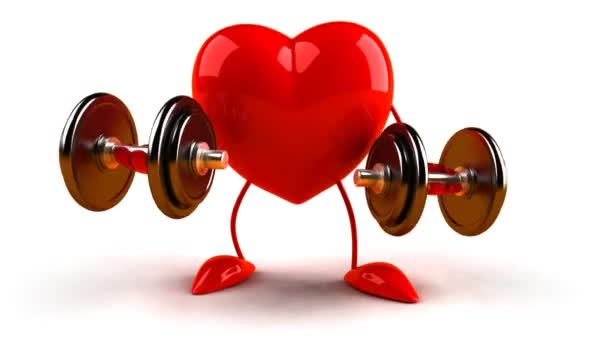 3D body building heart who lifts weights — Stock Video