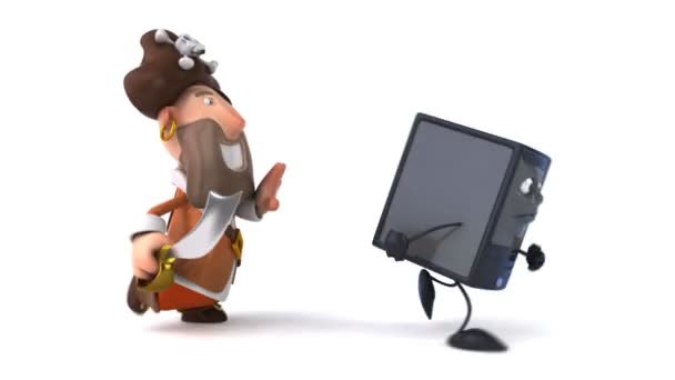 Pirate wordt uitgevoerd na een computer — Stockvideo