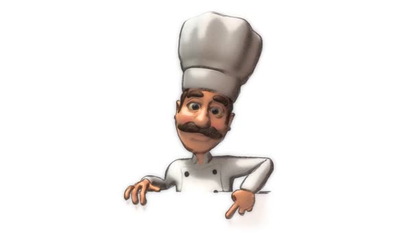 Cartoon chef with a blank sign — Stock Video