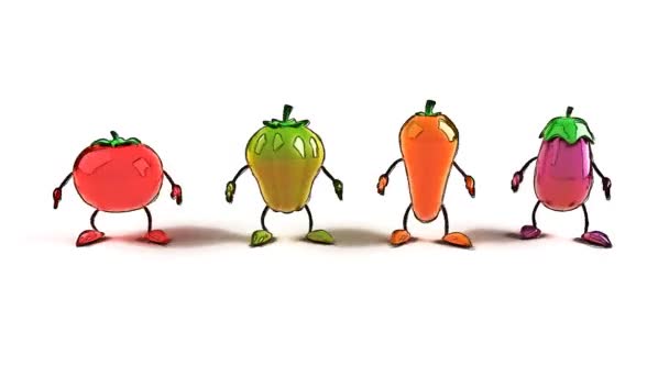 Vegetales de dibujos animados saltar — Vídeo de stock