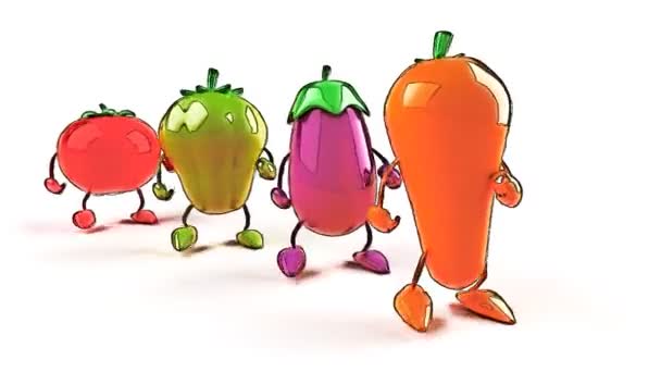 Cartoon vegetables walking — Stock Video