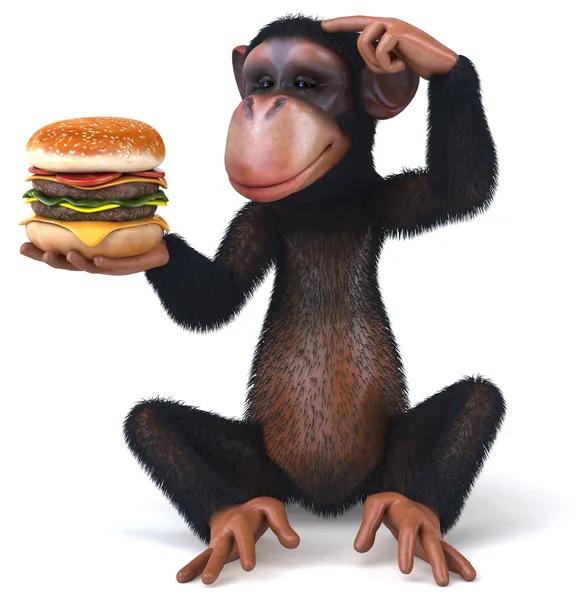 Apan och hamburgare — Stockfoto