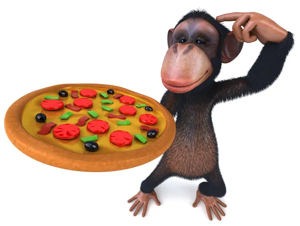 Monkey en pizza — Stockfoto