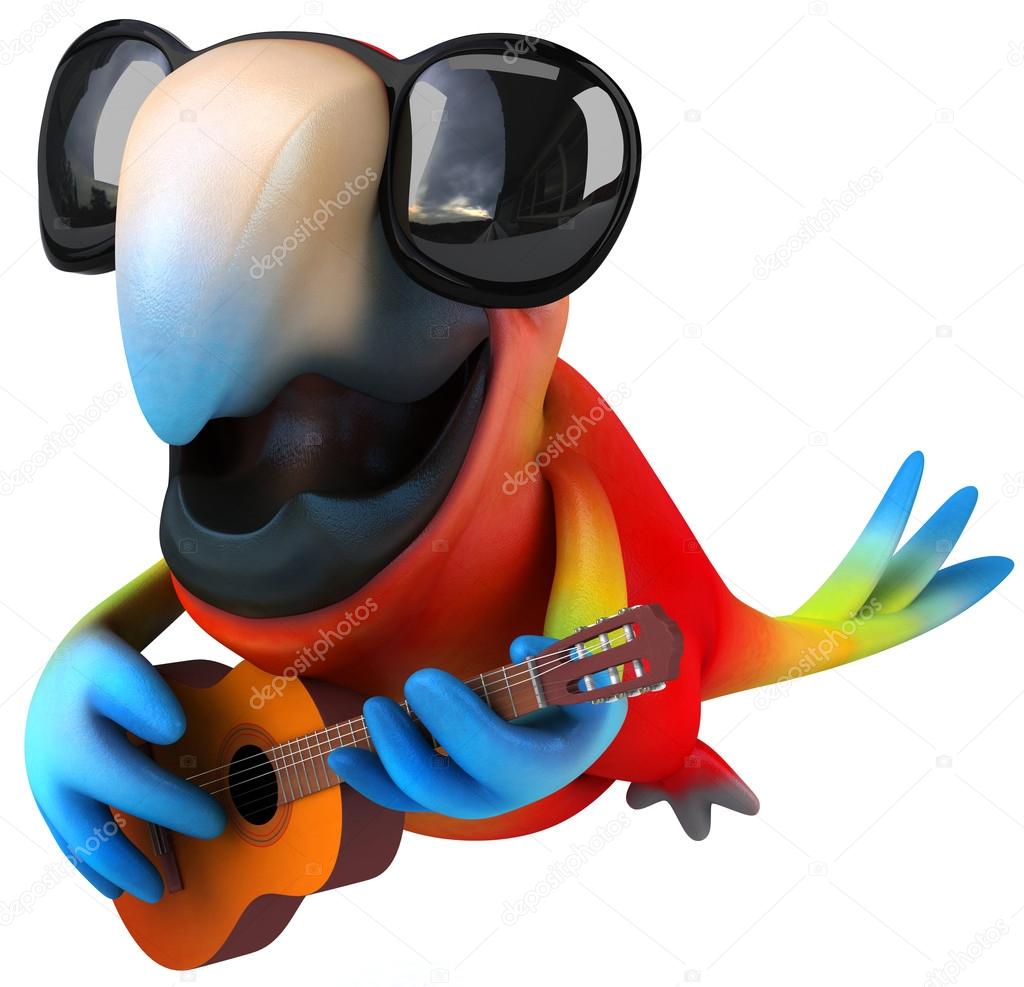 Fun parrot with a guitar