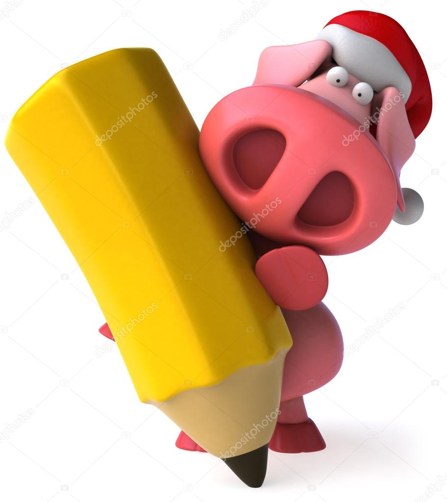 Funny pig in a Santa hat with pencil 3D Stock Photo by ©julos 17607551