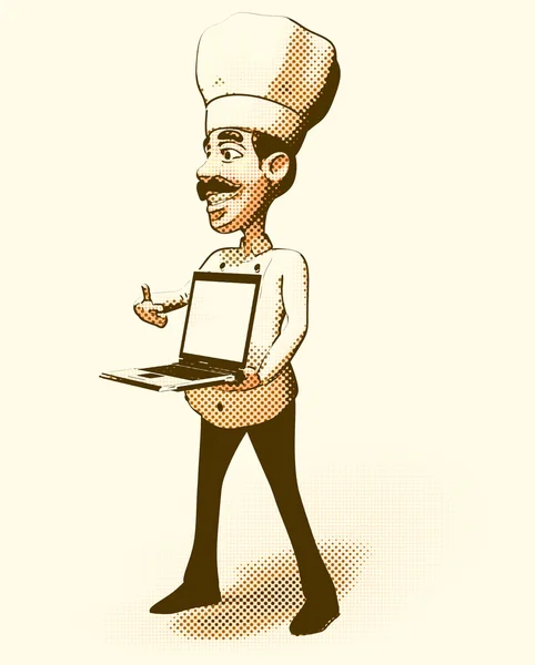 Chef with a laptop — Stock Photo, Image