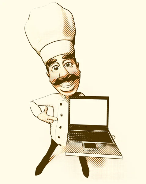 Szef kuchni z laptopa — Zdjęcie stockowe