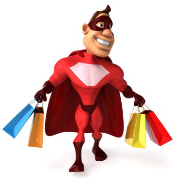 süper kahraman holding alışveriş torbaları
